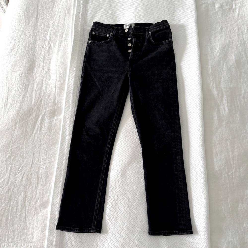 Agolde RILEY HIGH RISE STRAIGHT CROP JEAN - washed black color - ladies size 27